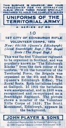 1990 Imperial Tobacco Co. 1939 Player's Uniforms of the Territorial Army (Reprint) #10 1st City of Edinburgh Rifle Volunteer Corps 1859 Back
