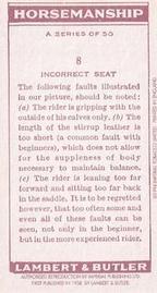 1994 1938 Imperial Publishing Lambert & Butler Horsemanship Reprint #8 Incorrect seat Back