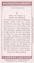 1994 1938 Imperial Publishing Lambert & Butler Horsemanship Reprint #9 How to hold a snaffle bridle Back