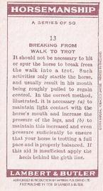 1994 1938 Imperial Publishing Lambert & Butler Horsemanship Reprint #13 Breaking from walk to trot Back