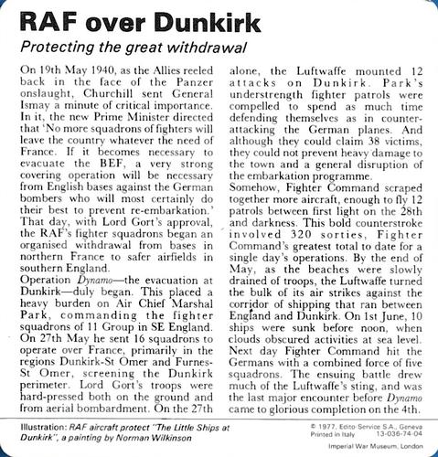 1977 Edito-Service World War II - Deck 74 #13-036-74-04 RAF over Dunkirk Back