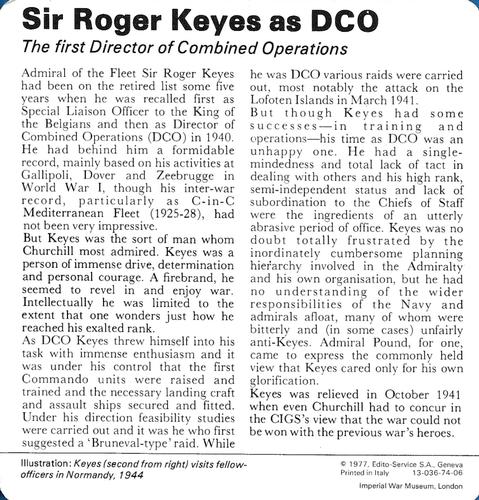 1977 Edito-Service World War II - Deck 74 #13-036-74-06 Sir Roger Keyes as DCO Back