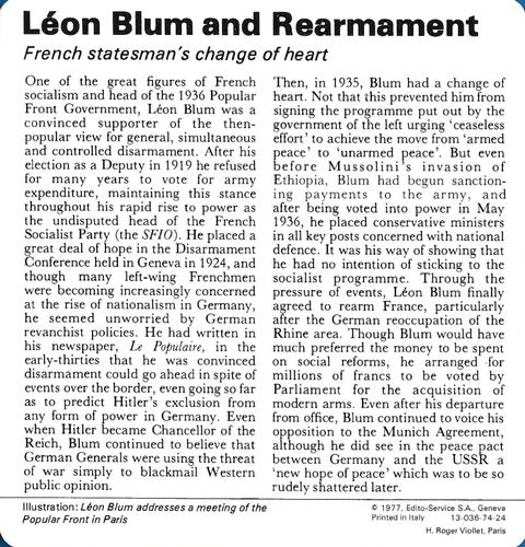 1977 Edito-Service World War II - Deck 74 #13-036-74-24 Leon Blum and Rearmament Back