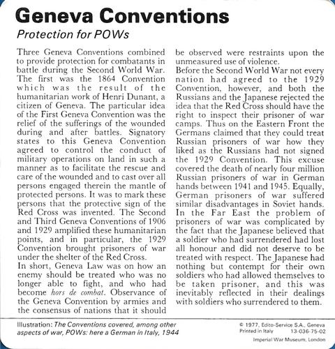 1977 Edito-Service World War II - Deck 75 #13-036-75-02 Geneva Conventions Back