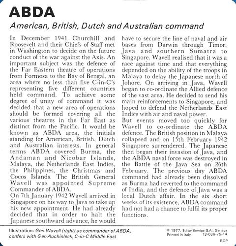 1977 Edito-Service World War II - Deck 75 #13-036-75-14 ABDA Back