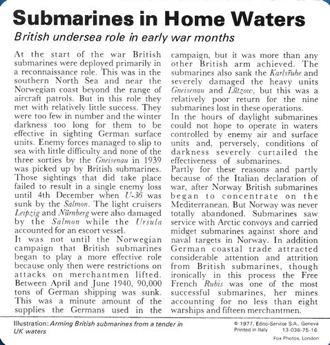 1977 Edito-Service World War II - Deck 75 #13-036-75-16 Submarines in Home Waters Back