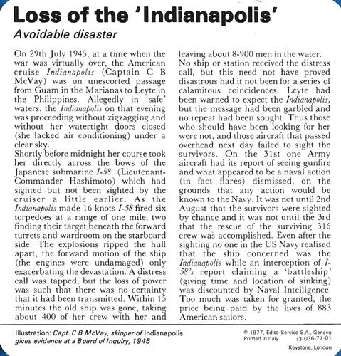 1977 Edito-Service World War II - Deck 77 #13-036-77-01 Loss of the 'Indianapolis' Back