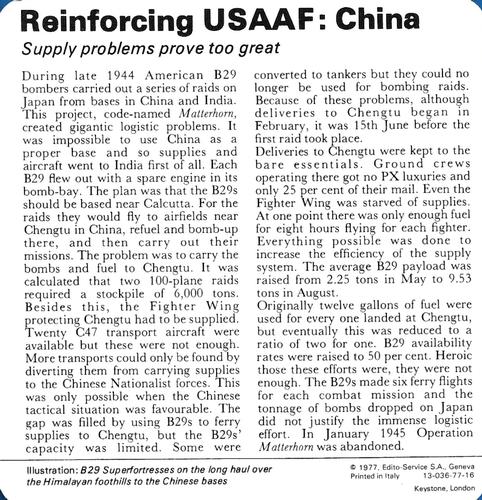 1977 Edito-Service World War II - Deck 77 #13-036-77-16 Reinforcing USAAF: China Back