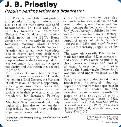 1977 Edito-Service World War II - Deck 77 #13-036-77-19 J.B. Priestly Back