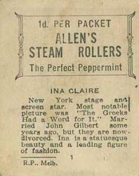 1933 Allen's Movie Stars #1 Ina Claire Back