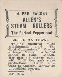1933 Allen's Movie Stars #5 Jessie Matthews Back
