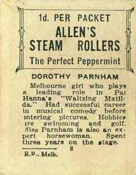 1933 Allen's Movie Stars #8 Dorothy Parnham Back