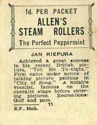 1933 Allen's Movie Stars #11 Jan Kiepura Back