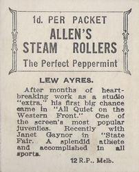 1933 Allen's Movie Stars #12 Lew Ayres Back
