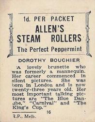 1933 Allen's Movie Stars #16 Dorothy Bouchier Back