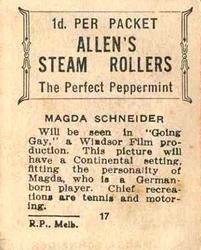 1933 Allen's Movie Stars #17 Magda Schneider Back