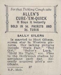 1933 Allen's Movie Stars #27 Sally Eilers Back