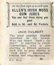 1933 Allen's Movie Stars #28 Jack Hulbert Back