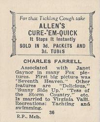 1933 Allen's Movie Stars #36 Charles Farrell Back