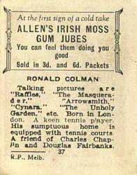 1933 Allen's Movie Stars #37 Ronald Colman Back
