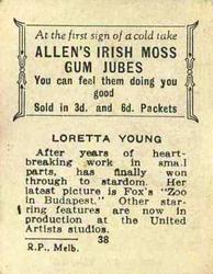 1933 Allen's Movie Stars #38 Loretta Young Back