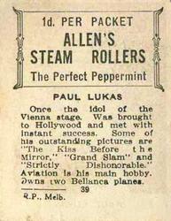 1933 Allen's Movie Stars #39 Paul Lukas Back