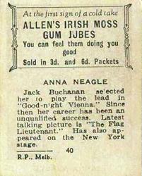 1933 Allen's Movie Stars #40 Anna Neagle Back