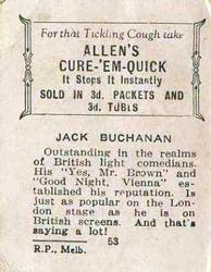 1933 Allen's Movie Stars #53 Jack Buchanan Back