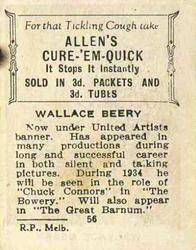 1933 Allen's Movie Stars #56 Wallace Beery Back