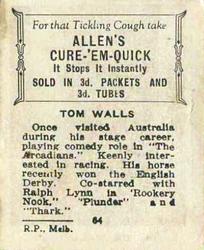 1933 Allen's Movie Stars #64 Tom Walls Back
