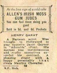 1933 Allen's Movie Stars #69 Henri Garat Back