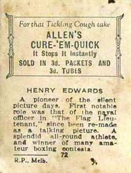 1933 Allen's Movie Stars #72 Henry Edwards Back