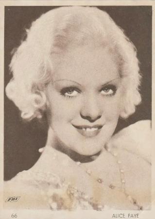 1930-39 Aguila Chocolate Movie Star Premiums #66 Alice Faye Front