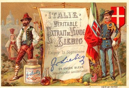 1888 Liebig Drapeaux nationaux (National Flags and Costumes) (French text) (F210, S208) #NNO Italy Front