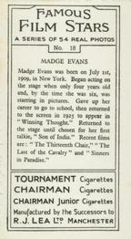 1939 R.J. Lea Famous Film Stars #18 Madge Evans Back