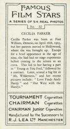 1939 R.J. Lea Famous Film Stars #52 Cecilia Parker Back