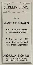 1939 Abdulla & Co. Screen Stars #6 Jean Chatburn Back