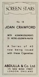 1939 Abdulla & Co. Screen Stars #18 Joan Crawford Back