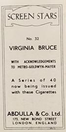 1939 Abdulla & Co. Screen Stars #32 Virginia Bruce Back