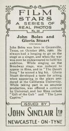 1937 John Sinclair Film Stars #56 John Boles / Gloria Stuart Back