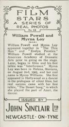 1937 John Sinclair Film Stars #58 William Powell / Myrna Loy Back