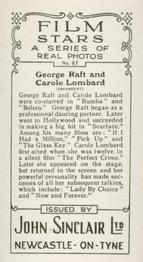 1937 John Sinclair Film Stars #67 Carole Lombard / George Raft Back