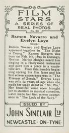 1937 John Sinclair Film Stars #69 Ramon Novarro / Evelyn Laye Back
