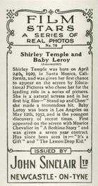1937 John Sinclair Film Stars #78 Shirley Temple / Baby Leroy Back