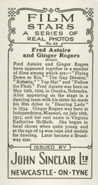 1937 John Sinclair Film Stars #94 Fred Astaire / Ginger Rogers Back