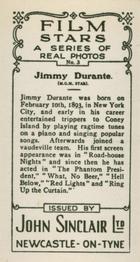 1937 John Sinclair Film Stars #3 Jimmy Durante Back