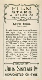 1937 John Sinclair Film Stars #10 Lewis Stone Back
