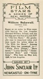 1937 John Sinclair Film Stars #11 William Bakewell Back