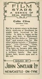 1937 John Sinclair Film Stars #16 Colin Clive Back