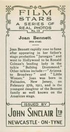 1937 John Sinclair Film Stars #19 Joan Bennett Back